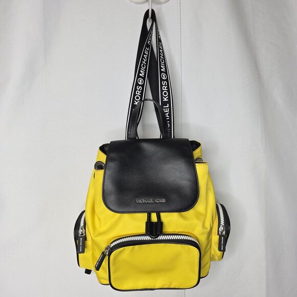 Michael Kors Abbey Lg Cargo Nylon Backpack Yellow Black Casual Preppy Colorful - Picture 1 of 14